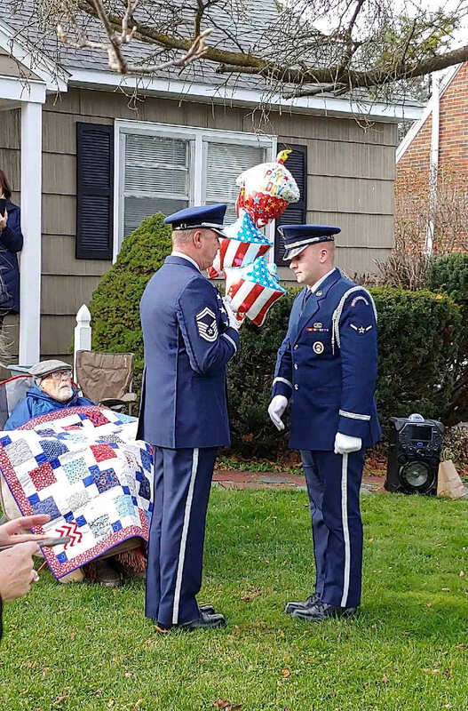 The 174th Honor Guard presenting a flag to Joe from Congressman John Katko that has been flown over the US Capitol.